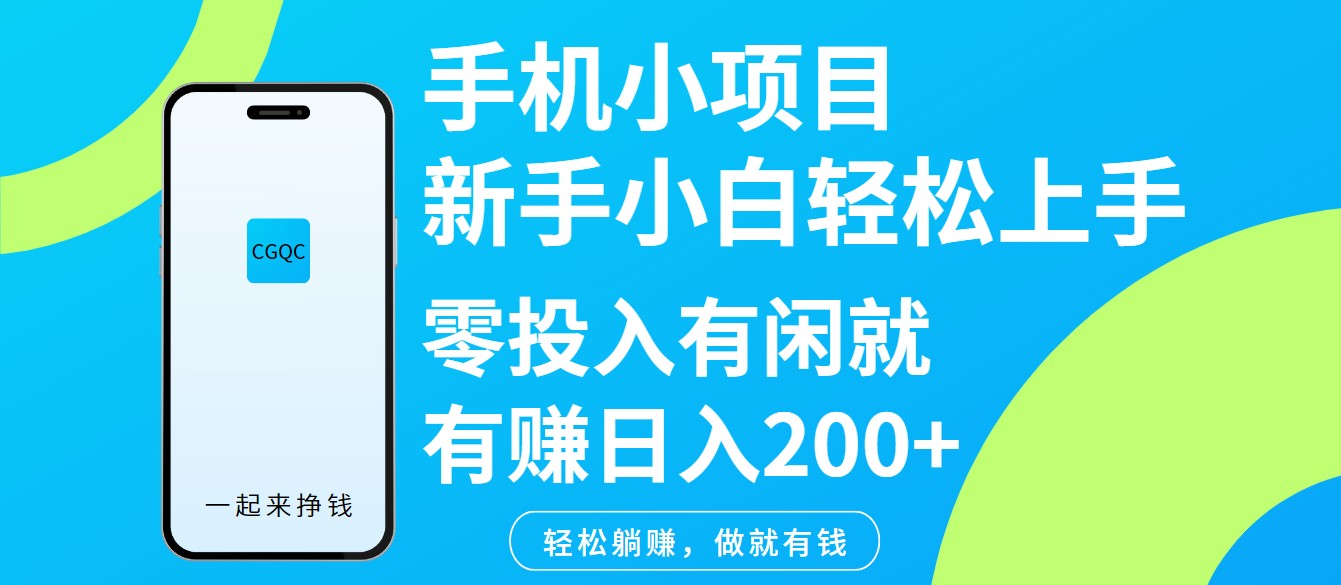手机小项目新手小白轻松上手零投入有闲就有赚日入200+-小鹏项目网