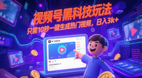 视频号黑科技玩法，只需10秒一键生成热门视频，日入3k+【揭秘】-小鹏项目网