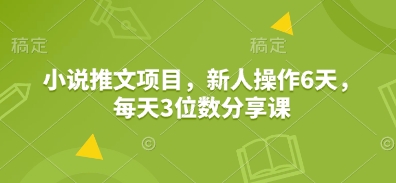小说推文项目，新人操作6天，每天3位数分享课-小鹏项目网