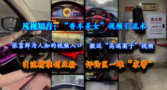 凡视知音：“香车美女”视频引流术，依靠鲜为人知的视频入口，搬运“高端圈子”视频，引流精准创业粉，评论区一堆“求带”-小鹏项目网