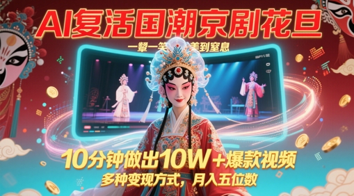 AI复活国潮京剧花旦，一颦一笑美到窒息，10分钟做出10W+爆款视频，多种变现方式，月入五位数-小鹏项目网