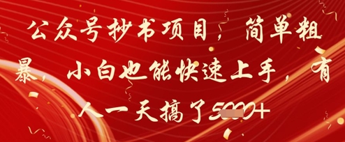 公众号抄书项目，简单粗暴，小白也能快速上手，有人一天搞了1k+-小鹏项目网