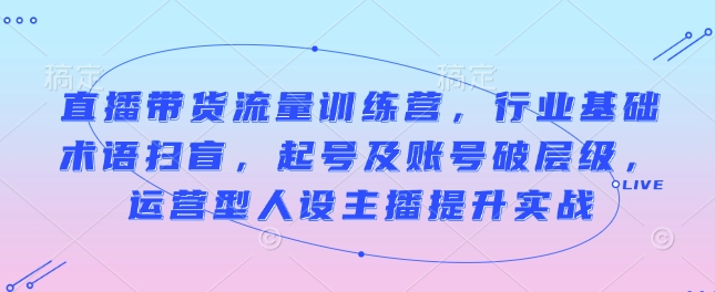 直播带货流量训练营，行业基础术语扫盲，起号及账号破层级，运营型人设主播提升实战-小鹏项目网