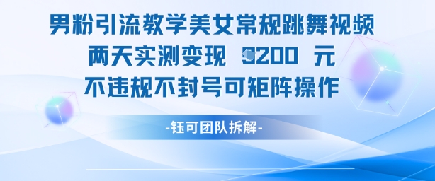 男粉引流教学美女常规跳舞视频两天实测变现1k+，不违规不封号可矩阵操作-小鹏项目网