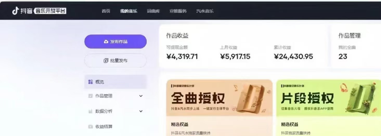 抖音汽水音乐人计划无脑月入5000+操作简单实操已落地-小鹏项目网