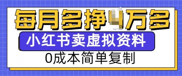 小红书虚拟资料项目，0成本简单复制，每个月多挣1W【揭秘】-小鹏项目网