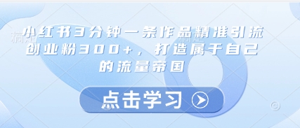 小红书3分钟一条作品精准引流创业粉300+，打造属于自己的流量帝国-小鹏项目网