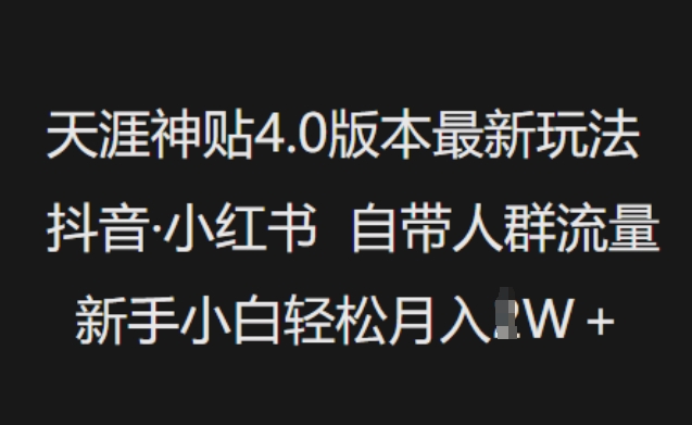 天涯神贴4.0版本最新玩法，抖音·小红书自带人群流量，新手小白轻松月入过W-小鹏项目网