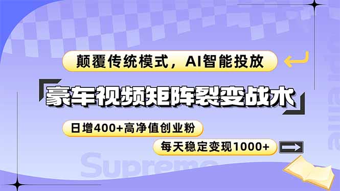 豪车视频矩阵裂变战术，颠覆传统模式，AI智能投放，日增400+高净值创业…-小鹏项目网