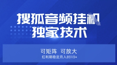 【搜狐音频挂G】独家技术，可矩阵可放大，红利期稳定月入8k【揭秘】-小鹏项目网
