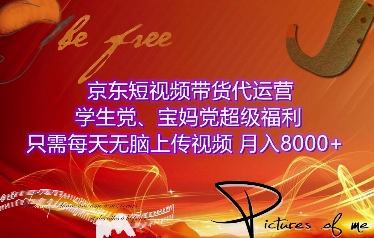京东短视频带货代运营，学生党、宝妈党超级福利，只需每天无脑上传视频，月入8000+【仅揭秘】-小鹏项目网
