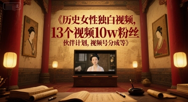 历史女性独白视频，13个视频10w粉丝，伙伴计划，视频号分成等-小鹏项目网