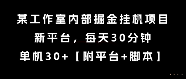 某工作室内部掘金挂G项目，新平台，每天30分钟，单机30+【揭秘】-小鹏项目网