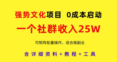 强势文化项目，一个社群收入25个W，0成本启动，可矩阵批量操作，原创详细实操教程-小鹏项目网