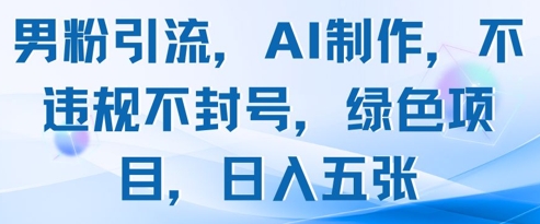 男粉引流，AI制作，不违规不封号，绿色项目，日入五张-小鹏项目网