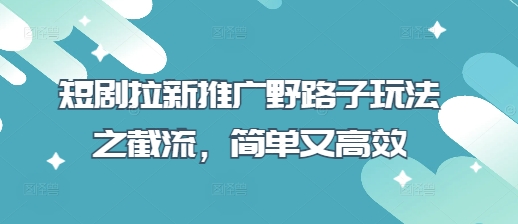 短剧拉新推广野路子玩法之截流，简单又高效-小鹏项目网