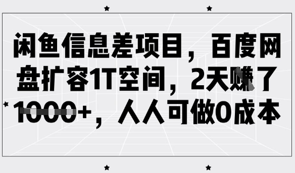 闲鱼信息差项目，百度网盘扩容1T空间，2天收益1k+，人人可做0成本-小鹏项目网