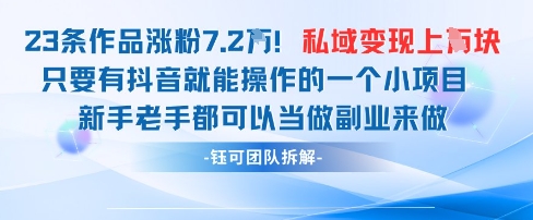 抖音私域项目23条作品涨粉7.2W，私域变现1W-小鹏项目网