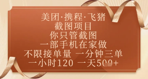 飞猪美团截图项目，你只管截图，一部手机在家做，正规平台无套路，一天5张+【揭秘】-小鹏项目网
