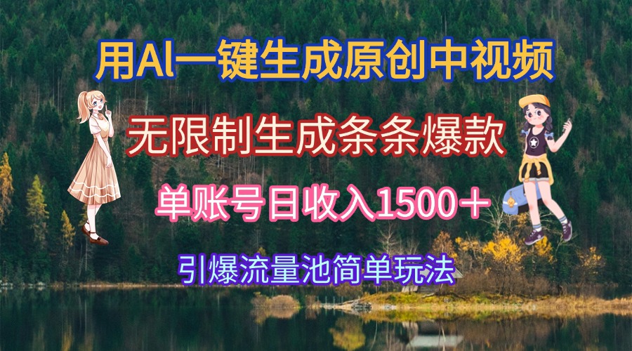 用Al一键生成原创中视频，无限制生成条条爆款，单账号日收入1500＋引爆…-小鹏项目网