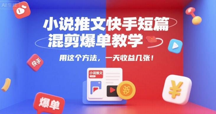小说推文快手短篇混剪爆单教学，用这个方法，一天收益几张-小鹏项目网