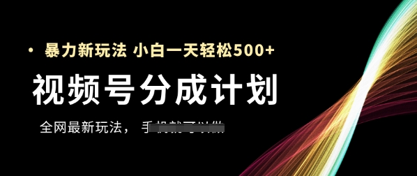 视频号分成计划，全网最暴力玩法，新手一天也能轻松5张+-小鹏项目网