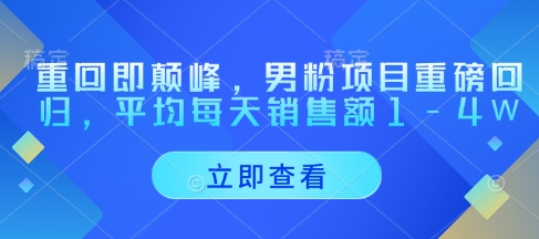 重回即颠峰，男粉项目重磅回归，平均每天销售额1-4W-小鹏项目网
