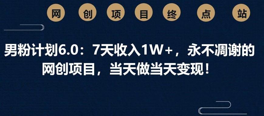 男粉计划6.0：7天收入1W+，永不凋谢的网创项目，当天做当天变现！-小鹏项目网