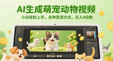 AI生成萌宠动物视频，小白轻松上手，多种变现方式，日入4位数-小鹏项目网