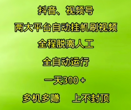 抖音视频号两大平台自动运行，全程脱离人工，自动获取收益，一天3张+，多机多挣，上不封顶【揭秘】-小鹏项目网