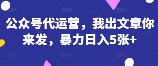 公众号代运营，我出文章你来发，暴力日入5张+【揭秘】-小鹏项目网