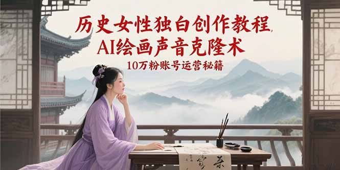 历史女性独白创作教程，AI绘画声音克隆术，10万粉账号运营秘籍-小鹏项目网
