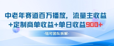 中老年赛道百万播放+流量主收益+定制收益，单日收益9张-小鹏项目网