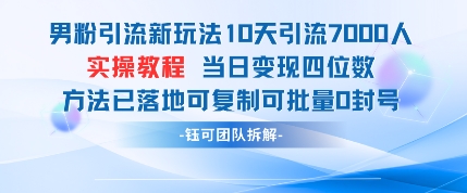 男粉引流新玩法10天引流7000人当日变现四位数可复制可批量0封号-小鹏项目网