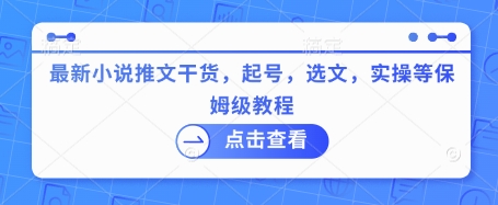 最新小说推文干货，起号，选文，实操等保姆级教程-小鹏项目网