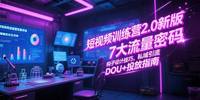 短视频训练营2.0新版，7大流量密码/钩子设计技巧/私域引流/DOU+投放指南-小鹏项目网