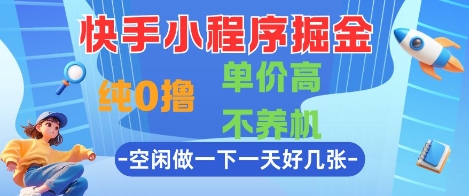 快手小程序掘金，纯0撸，单价高不养机 利用空闲时间做一做，一天好几张【揭秘】-小鹏项目网