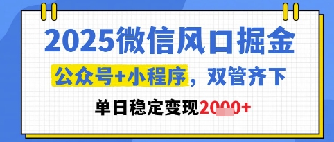 2025微信风口掘金，公众号+小程序双管齐下，单日稳定变现1k+【揭秘】-小鹏项目网