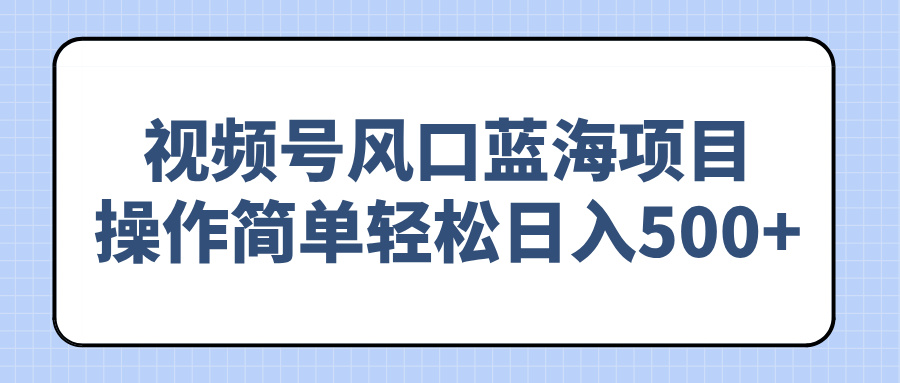 视频号风口蓝海项目，操作简单轻松日入500+-小鹏项目网