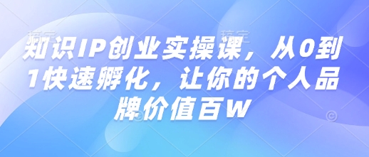 知识IP创业实操课，从0到1快速孵化，让你的个人品牌价值百W-小鹏项目网