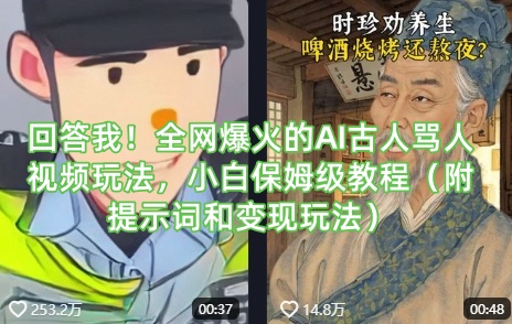 回答我！全网爆火的AI古人骂人视频玩法，小白保姆级教程(附提示词和变现玩法)-小鹏项目网