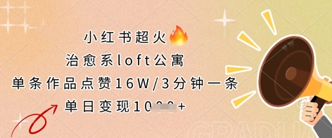 小红书超火的治愈系loft公寓，单条作品点赞16W，3分钟一条，单日变现数张-小鹏项目网