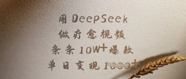 用DeepSeek做疗愈视频，条条10W+爆款，单日变现多张-小鹏项目网