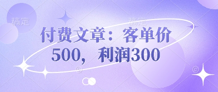 付费文章：客单价500，利润300-小鹏项目网