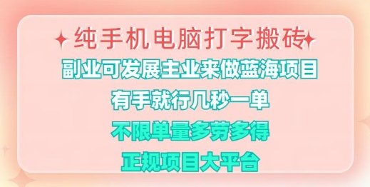 纯手机电脑打字搬砖，有手就行，几秒一单，多劳多得，正规项目大平台【揭秘】-小鹏项目网