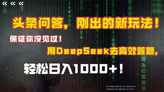 头条问答，刚出的新玩法！保证你没见过！结合Deepseek高效答题，轻松日…-小鹏项目网