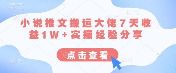 小说推文搬运大佬7天收益1W+实操经验分享-小鹏项目网