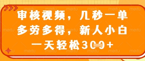 视频审核员，几秒一单，不限时间，不限地点，多做多得，新人小白一天轻松几张+【揭秘】-小鹏项目网