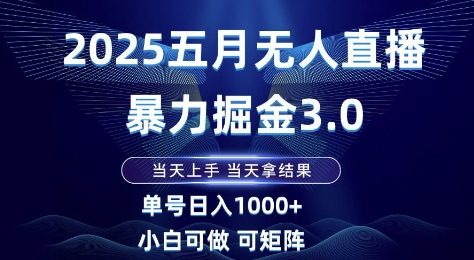 2025五月无人直播暴力掘金3.0，当天上手，当天拿结果，单号日入1k+小白可做可矩阵【揭秘】-小鹏项目网