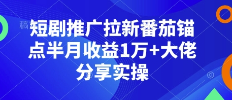 短剧推广拉新番茄锚点半月收益1万+大佬分享实操-小鹏项目网